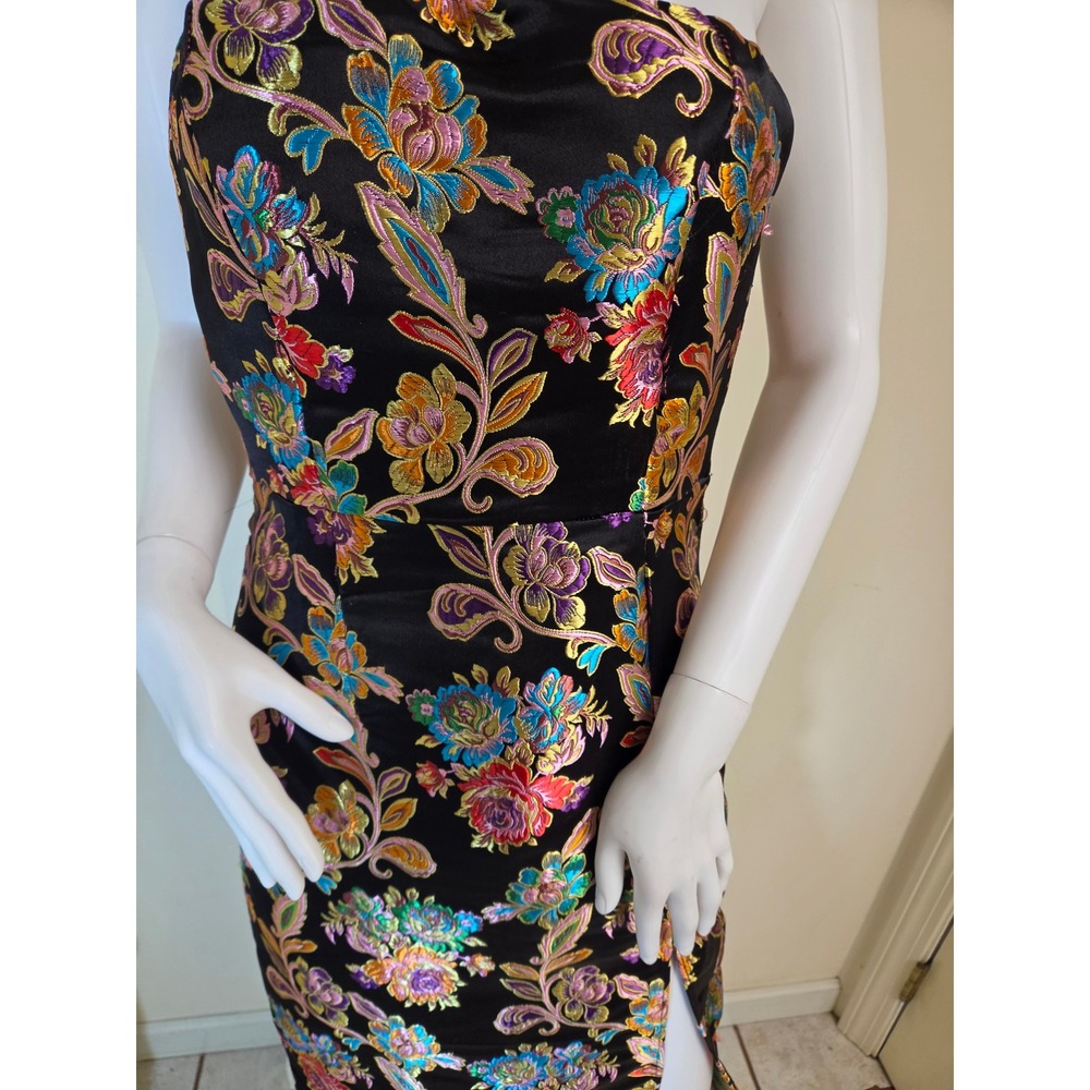 Olia Womens Strapless Metallic Floral Brocade Midi Dress Black‎ Multi Size S - Picture 5 of 14
